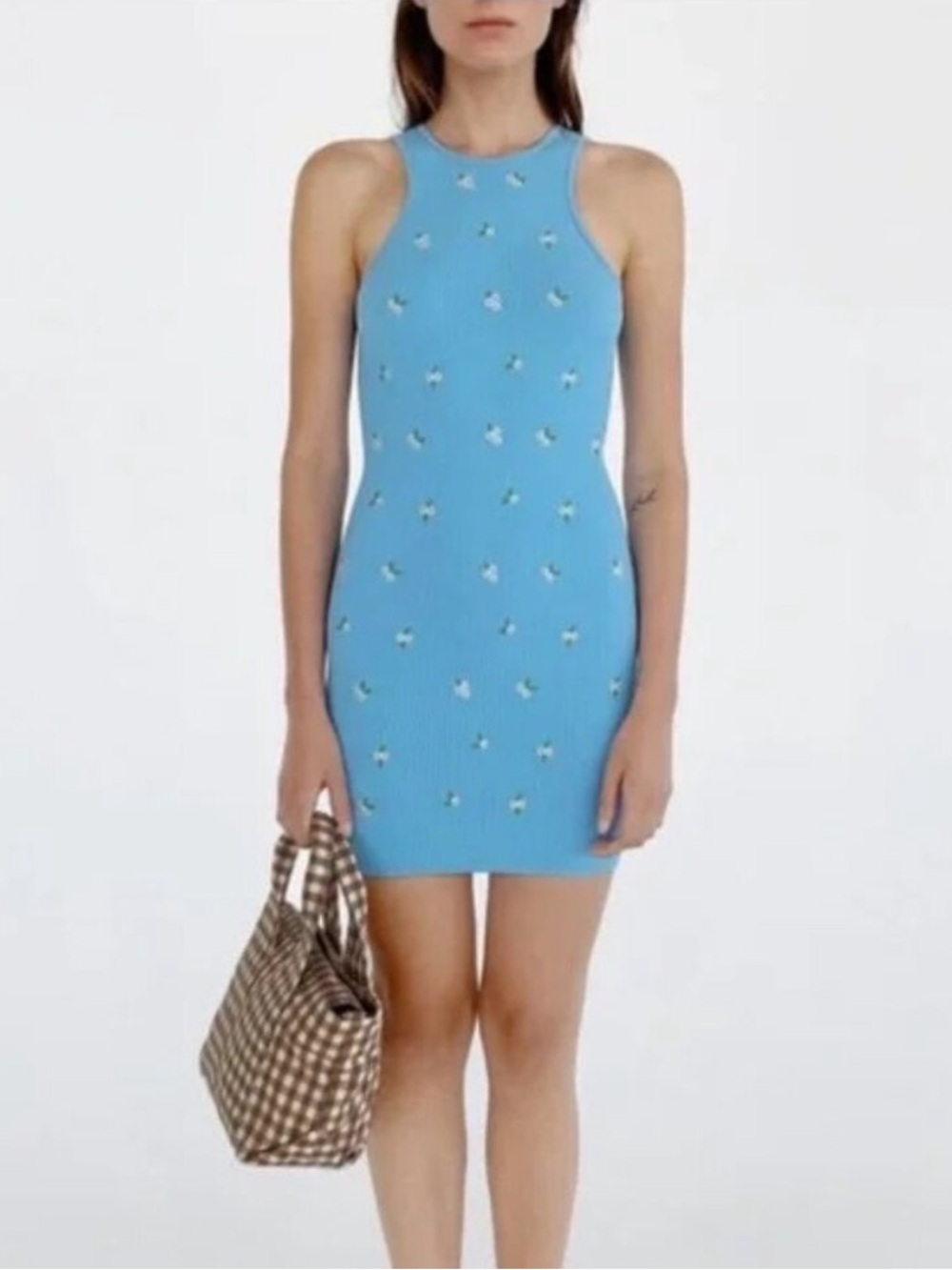 Zara Limitless Contour Embroidered Floral Ribbed Racerback Dress